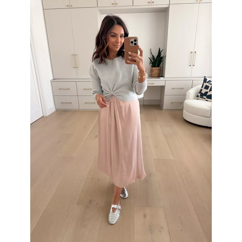 Anthropologie Gray and Pink Long Sleeve Dress